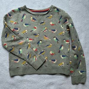 Mini Boden Bird Graphic Print Crewneck Sweatshirt Size 9-10Y Grey Multicolor